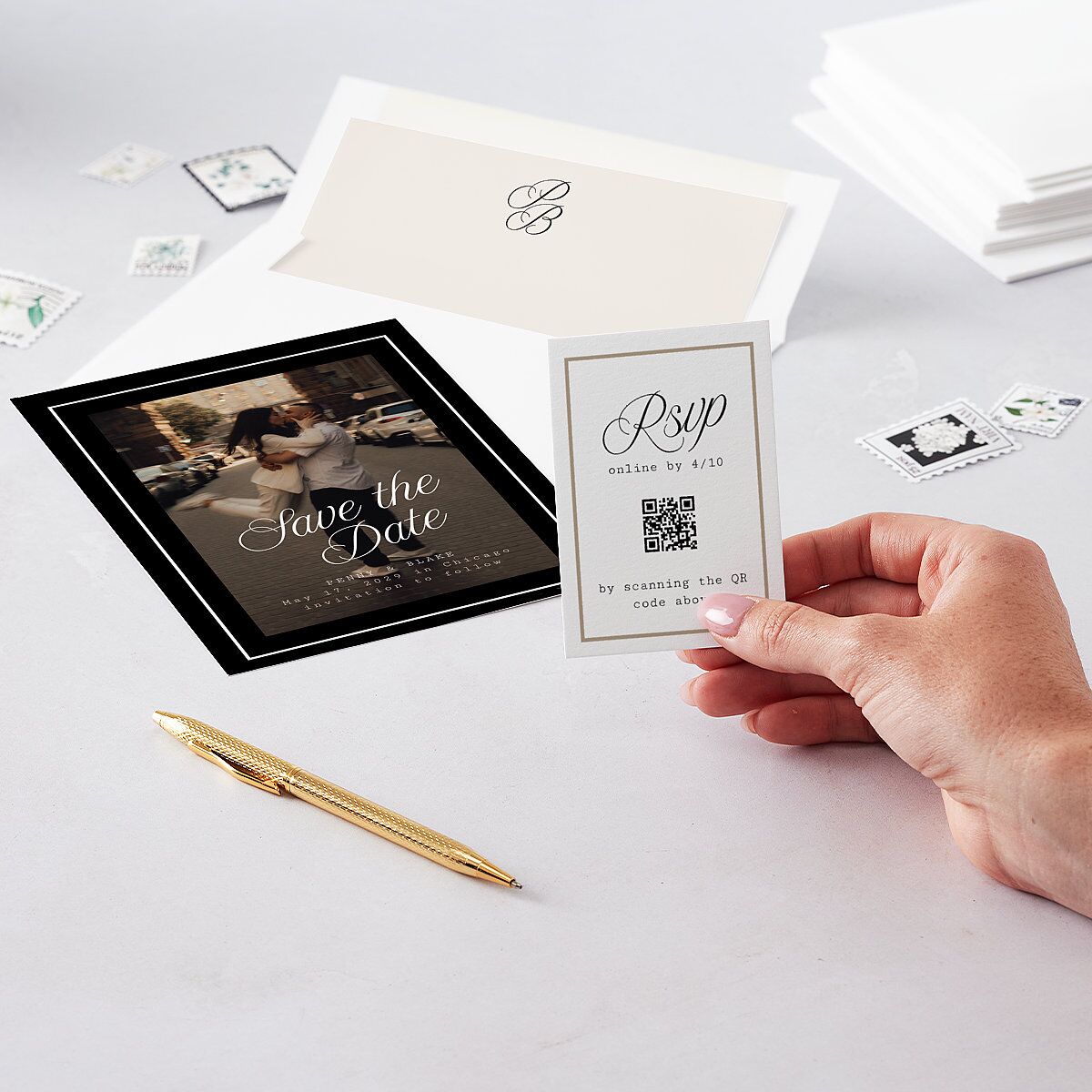 Vintage Script QR Code RSVP Cards Pure White Signature Standard