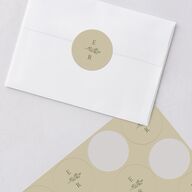 Vintage Botanical Sketch Wedding Stickers Dark Camo Circle