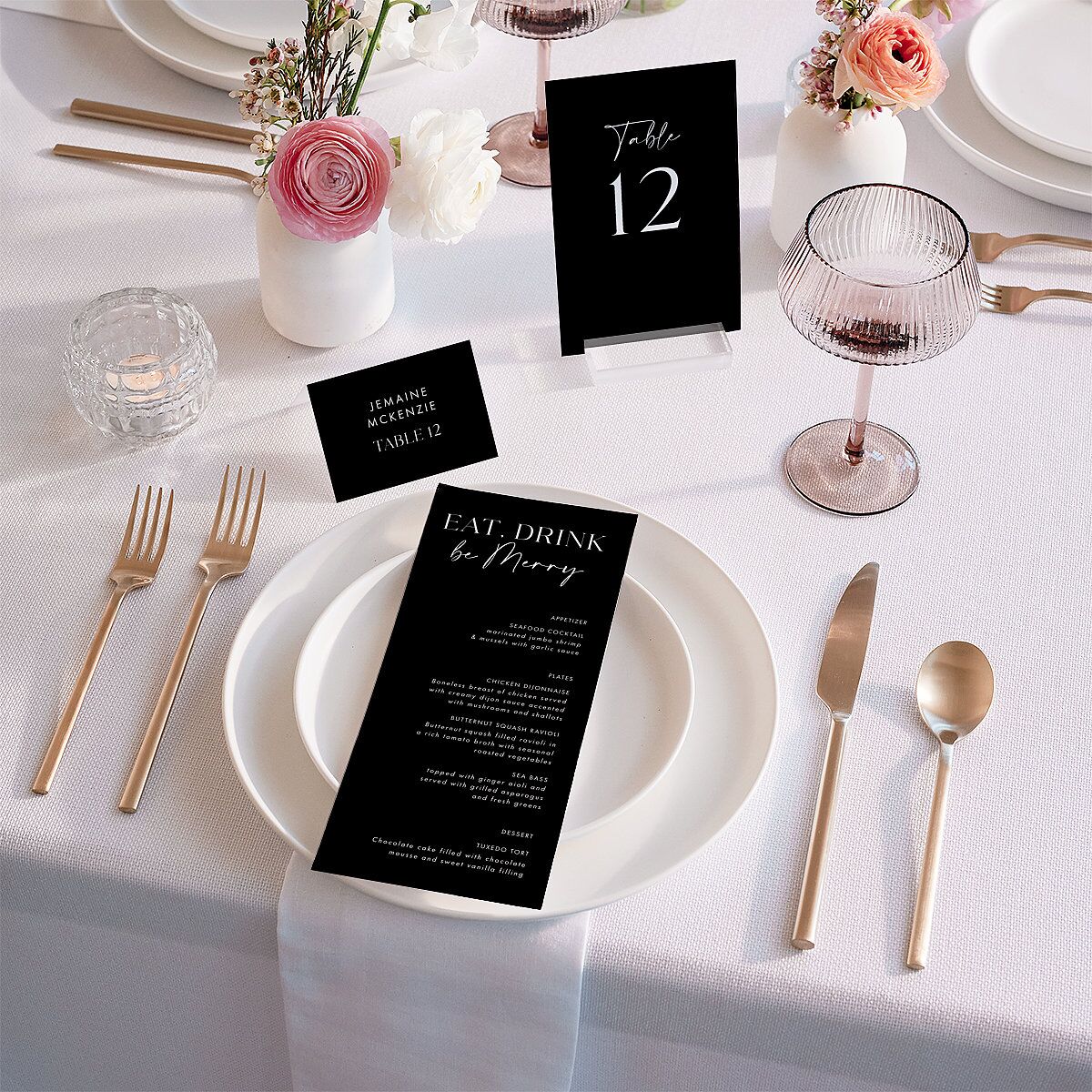 Modern Contrast Place Cards Midnight Signature
