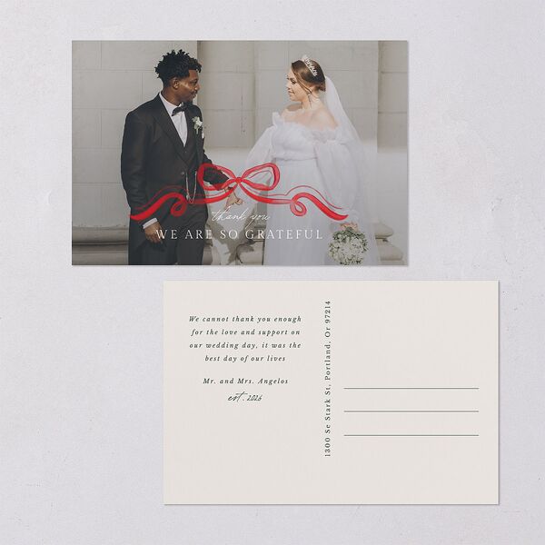 Whimsical Holiday Bow with Garland Thank You Postcards Ruby