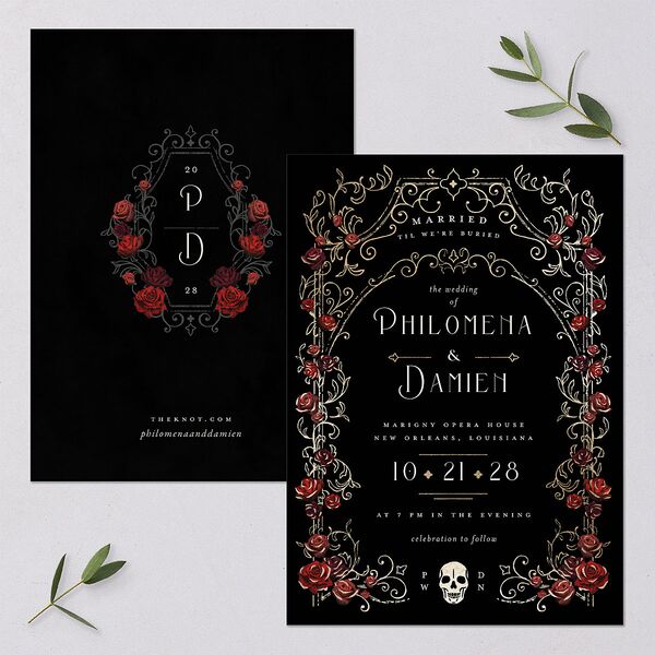 Gothic Gate Foil Wedding Invitations Gold Licorice Signature Blank No Standard