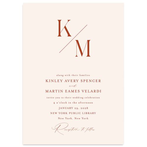Monogram Slant Wedding Invitations Red Clay Signature Blank No Standard