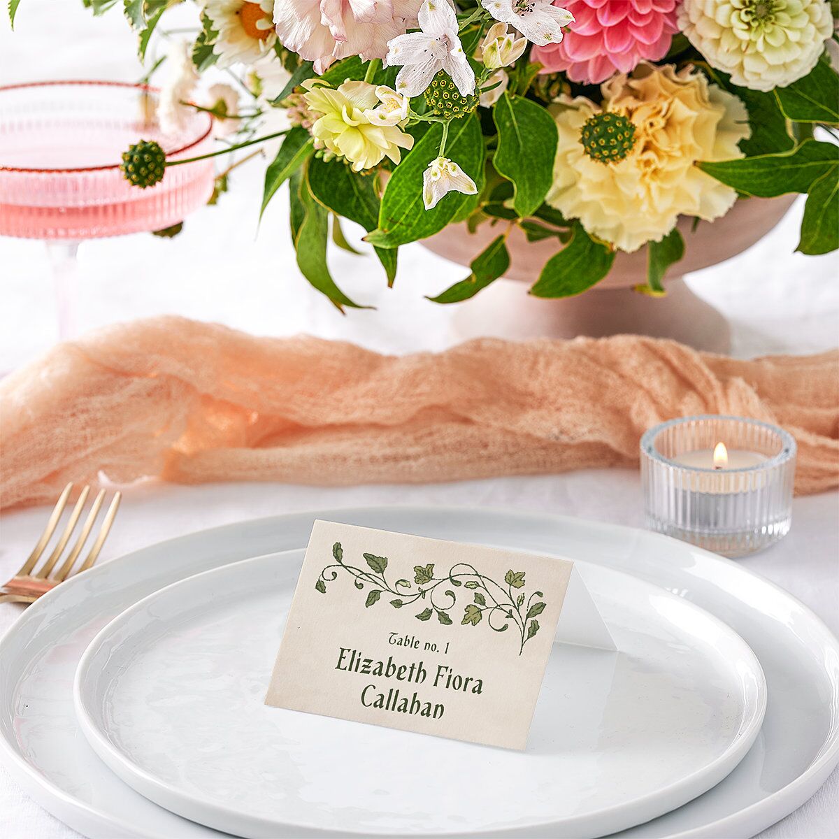 Vintage Fantasy Vines Place Cards Olive Signature