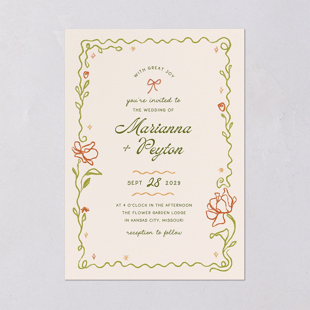 Whimsical Drawn Flowers Wedding Invitations Thyme Signature Blank No Standard