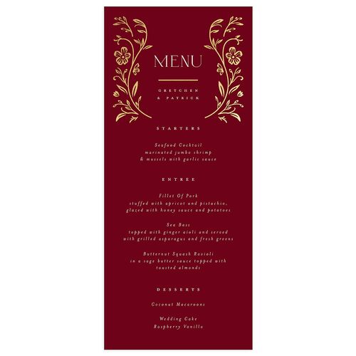 Storybook Filigree Menus Gold Dark Berry Signature
