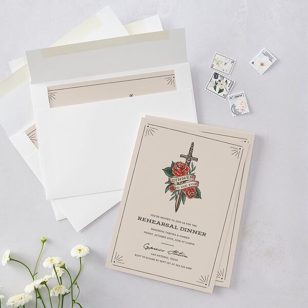 Til Death Tattoos Rehearsal Dinner Invitations Linen Signature Blank