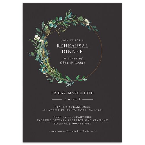 Leafy Hoops Rehearsal Dinner Invitations Charcoal Signature Blank Standard
