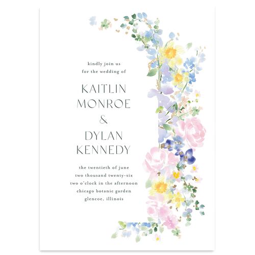 Pastel Flower Arch Foil Wedding Invitations Gold Lilac Signature Blank No Standard