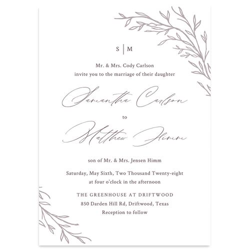 Rustic Branches Wedding Invitations Purple Haze Signature Blank No Standard