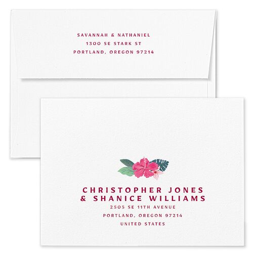 Vintage Hawaiian Island Save The Date Card Envelopes Kraft Mulberry Both Recipient and Return Addresses Signature Standard