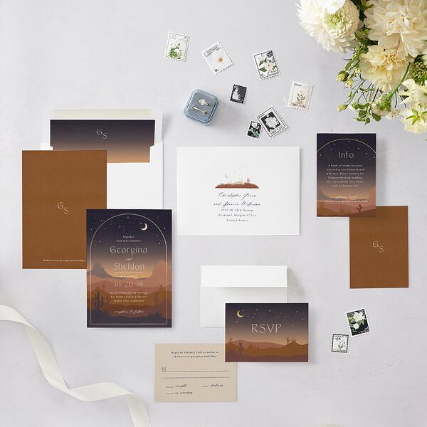 Desert Moon Wedding Invitations Gold Dark Navy Signature Blank No