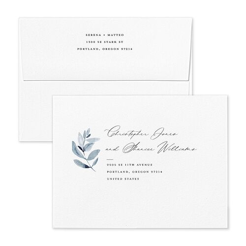 Shining Greenery Thank You Card Envelopes White Midnight Navy Both Recipient and Return Addresses Signature Standard