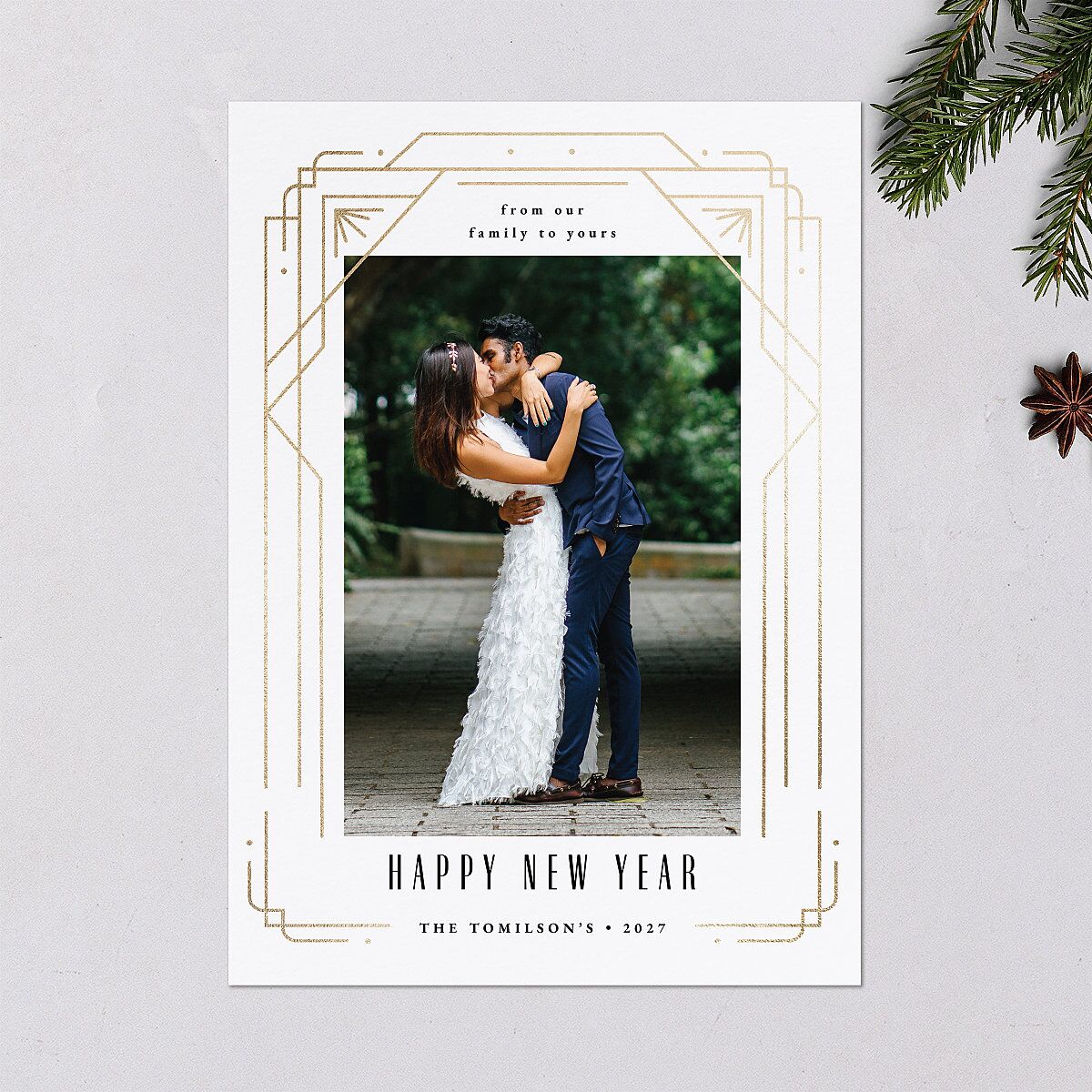 Gilded New Years Holiday Cards Gold Pure White Signature Blank Portrait Standard