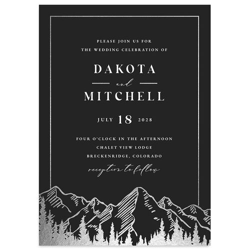 Mountain Escape Foil Wedding Invitations Silver Charcoal Signature Blank No