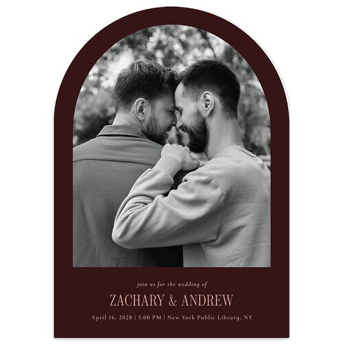 Minimal Arched Photo Wedding Invitations Burgundy Signature Blank No Arch
