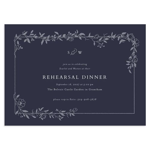 Delicate Vines Rehearsal Dinner Invitations Dark Navy Signature Blank Standard