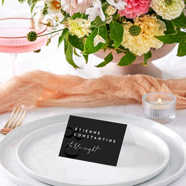 Modern Vow Place Cards Charcoal Signature