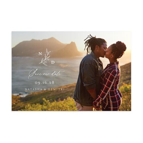 Botanical Monogram Save The Date Postcards Dusty Blue