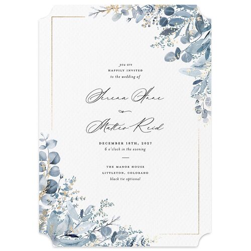 Shining Greenery Wedding Invitations Gold Midnight Navy Signature Blank No Ticket