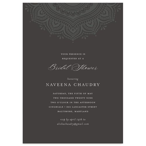 Indian Gilded Adornment Bridal Shower Invitations Charcoal Signature Blank Standard