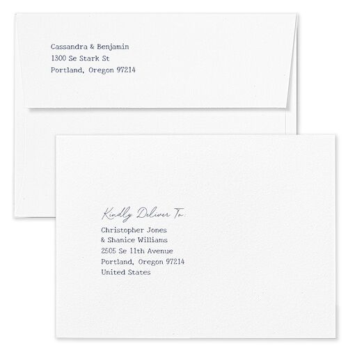 Handwritten Love Note Save The Date Card Envelopes Navy White Both Recipient and Return Addresses Signature Standard