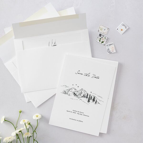 Elegant Mountain Monogram Save the Date Cards Pure White Signature smooth Blank No Standard