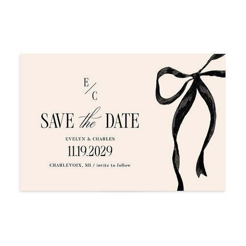 Whimsical Hand Drawn Bow Save the Date Postcards Linen