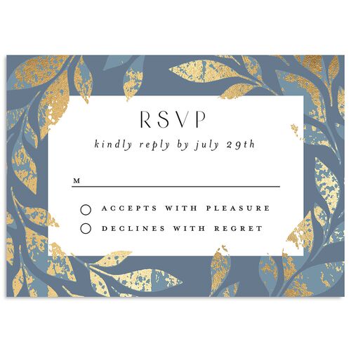 Gilded Leaves Wedding Response Cards Gold Regency Blue Signature Standard