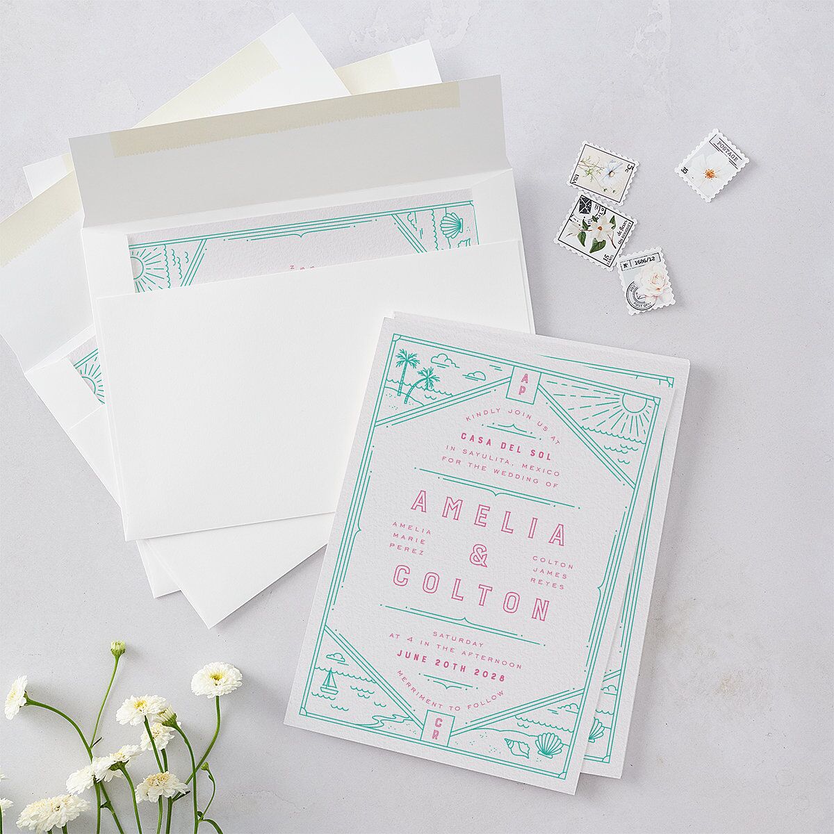 Iconic Beach Wedding Invitations Sky Signature Blank No Standard