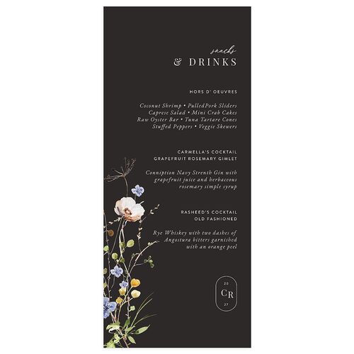 Delicate Wildflower Menus Licorice Signature