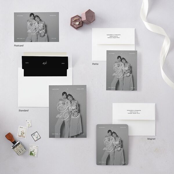 Elegant Old Money Script Photo Save the Date Postcards Pure White