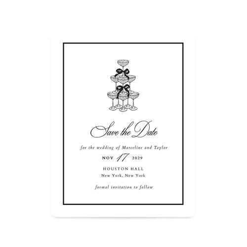 Classic Champagne with Bows Save The Date Magnets Pure White Magnet Paper
