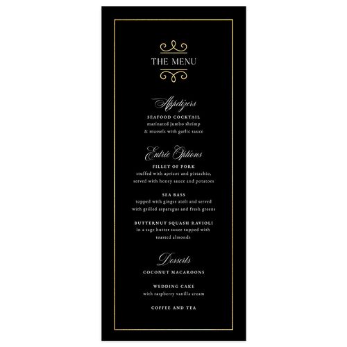 Monogram Flourish Foil Menus Midnight Gold Signature