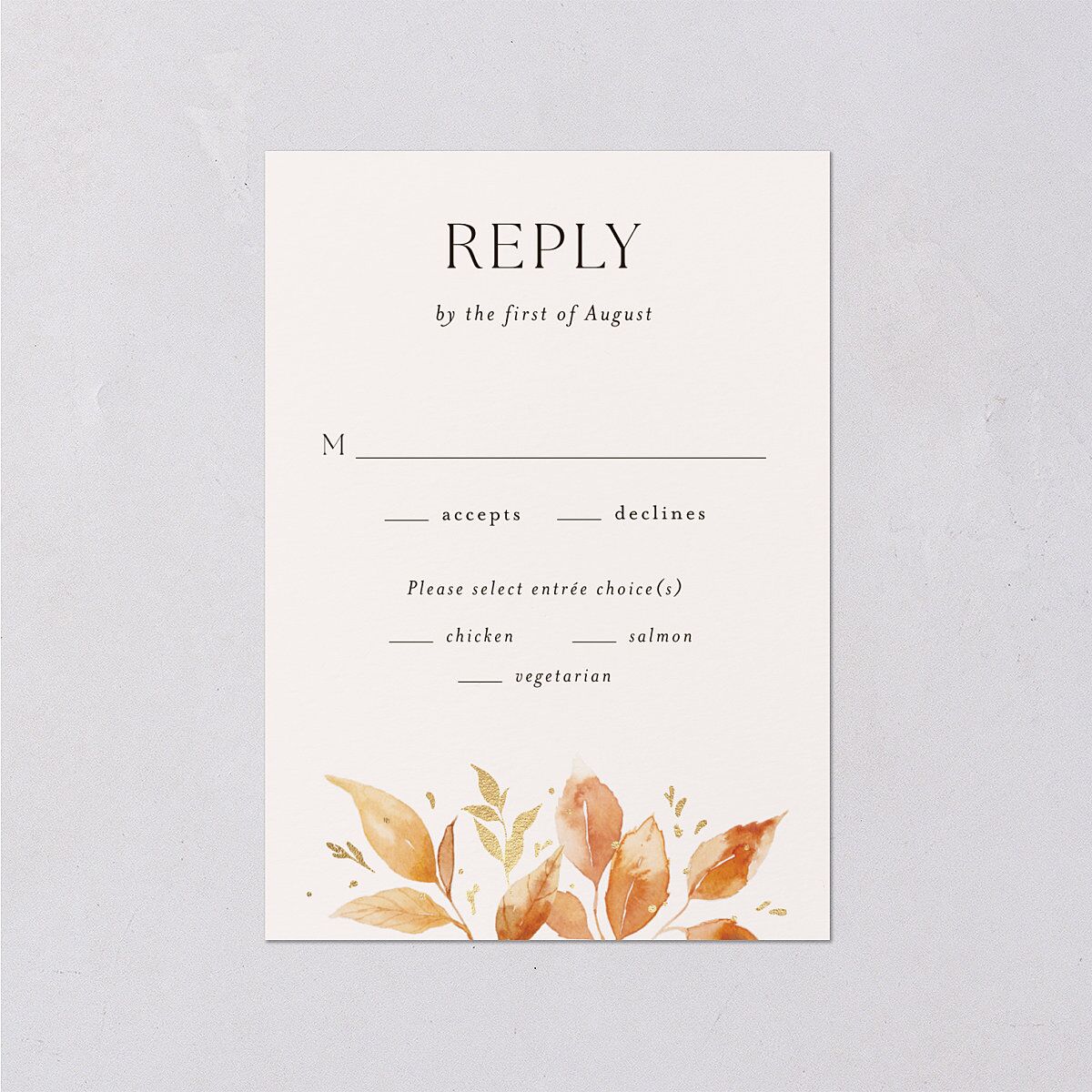 Autumn Frame Wedding Response Cards Gold Raw Sienna Signature Standard