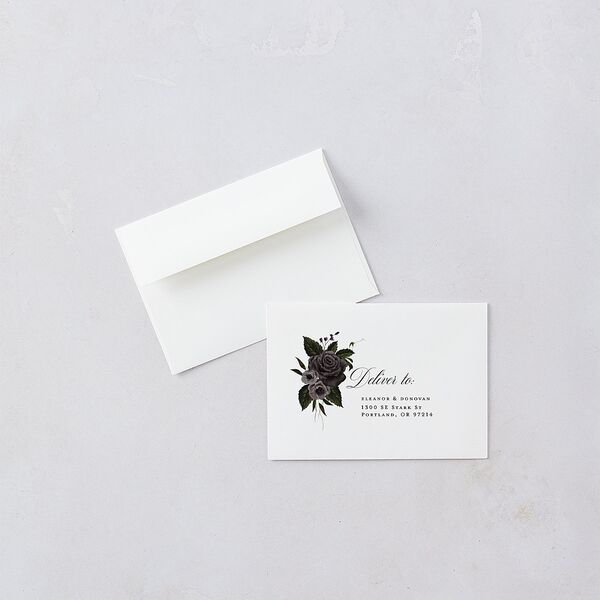 Dark Gothic Roses Response Card Envelopes Midnight White Return Address Signature Standard
