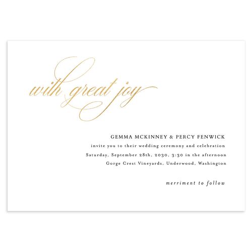 Joyful Day Wedding Invitations Gold Pure White Signature Blank No Standard