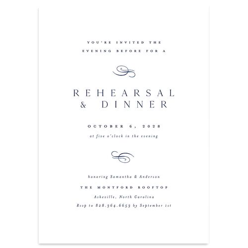 Flourishing Love Rehearsal Dinner Invitations Navy Signature Blank Standard