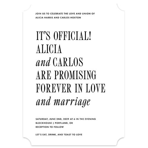 Editorial Promise Wedding Invitations Pure White Signature Blank No Ticket