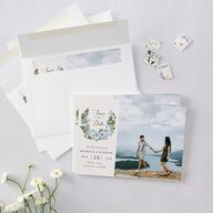 Romantic Laurel Save The Date Cards Dusty Blue Signature smooth Blank No Standard