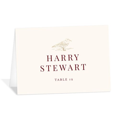 Elegant Lighthouse Foil Place Cards Gold Maroon Signature