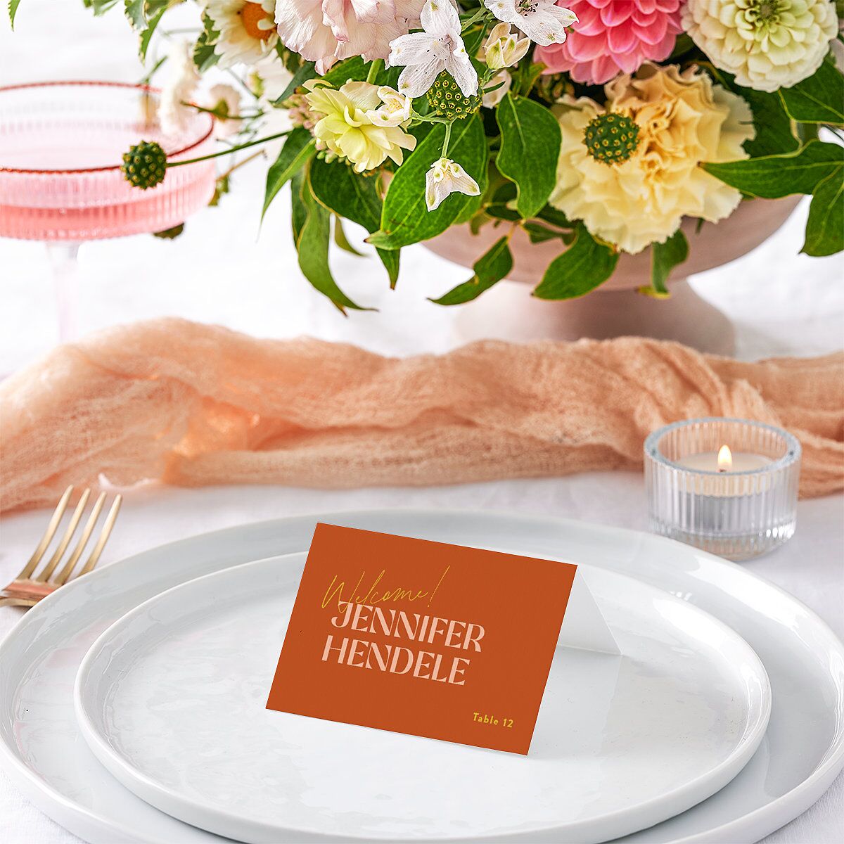 Wedding of the Century Place Cards Burnt Orange Signature