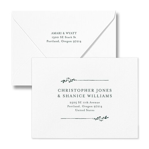 Exquisite Branches Botanical Save the Date Magnet Euro Envelopes White Deep Lake Both Recipient and Return Addresses Luxe Signature