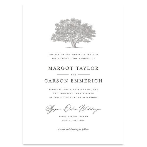 Southern Oak Tree Wedding Invitations Pure White Signature Blank No Standard