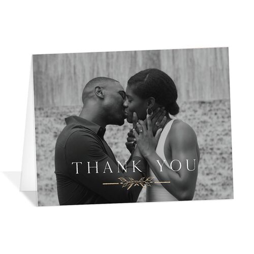 Monogram Leaves Thank You Cards Gold Walnut