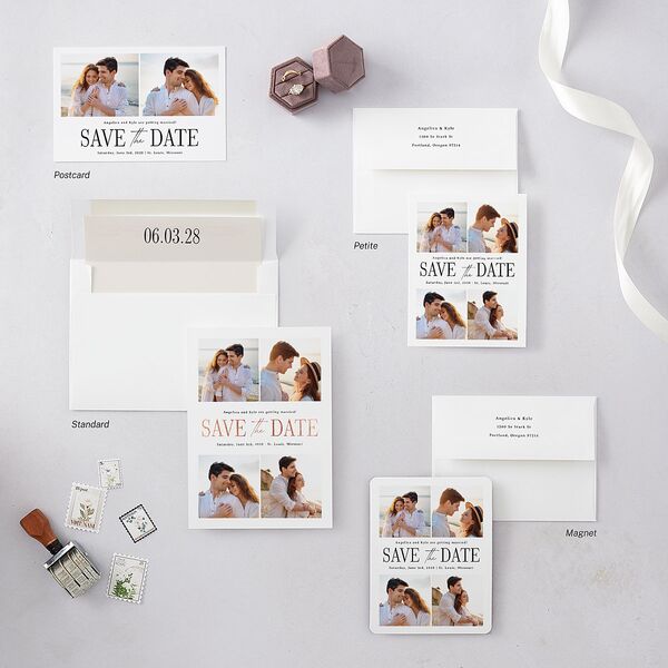 Classically Gilded Save The Date Magnets Pure White Magnet Paper