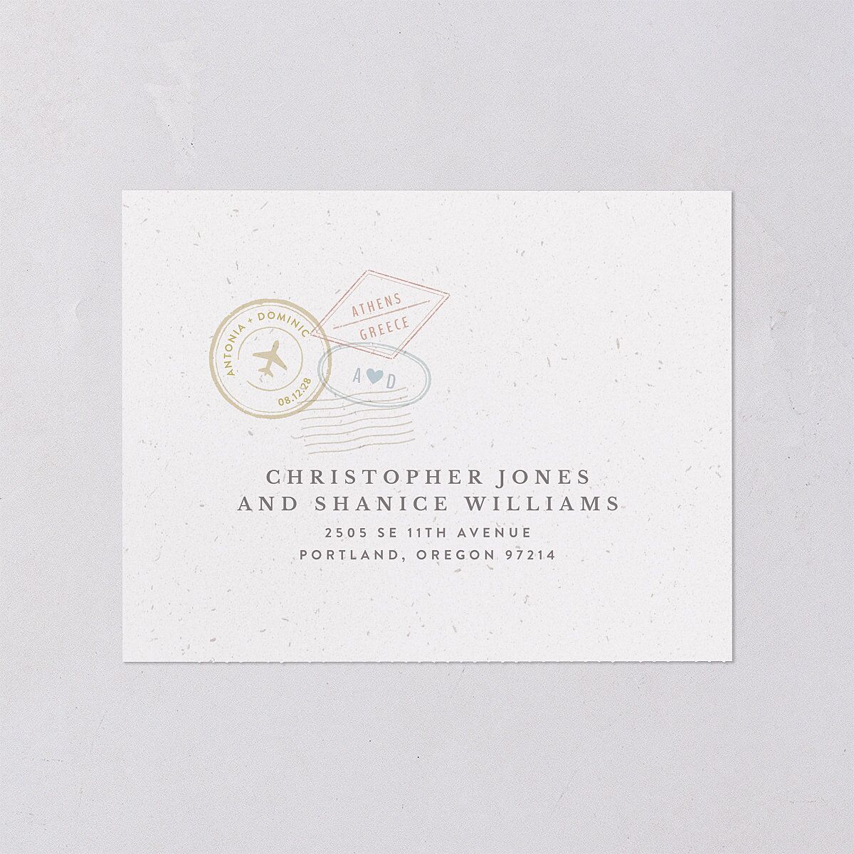 Timeless Passport All-in-One Wedding Invitations Shell Pink Signature Light Both Recipient and Return Addresses No