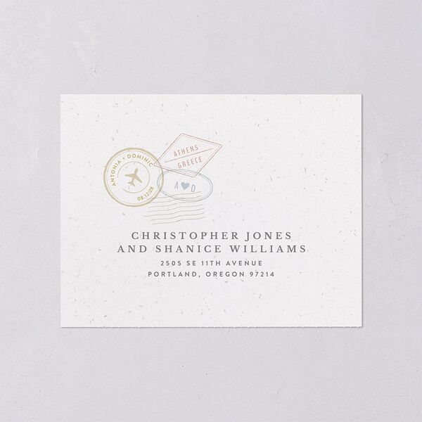 Timeless Passport All-in-One Wedding Invitations Shell Pink Signature Light Both Recipient and Return Addresses No