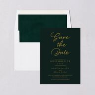 Gold Calligraphy Save The Date Cards Dark Green Signature smooth Blank No Standard