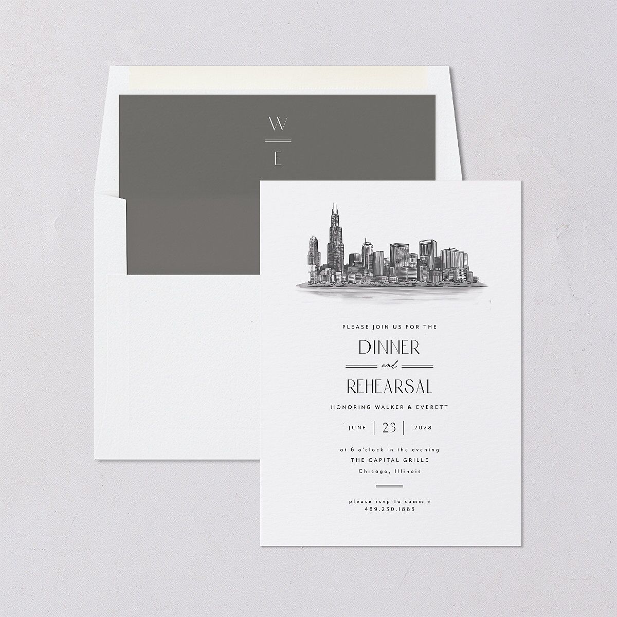 Watercolor Chicago Rehearsal Dinner Invitations Licorice Signature Blank Standard