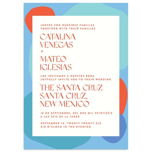 Santa Cruz Bilingual Foreign Language Wedding Invitations Aquamarine Signature Blank No Standard